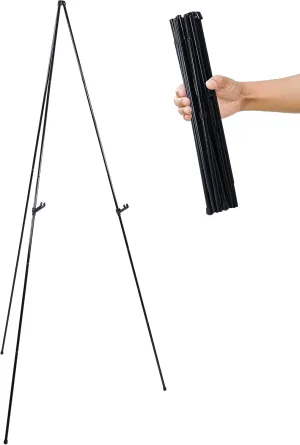 U.S. Art Supply 63" High Metal Folding Display Easel - Adjustable Height, Instantly Collapses, Holds 5 lbs - Portable Art Easel Stand - for Sign, Poster, Canvas, Painting, Picture Display