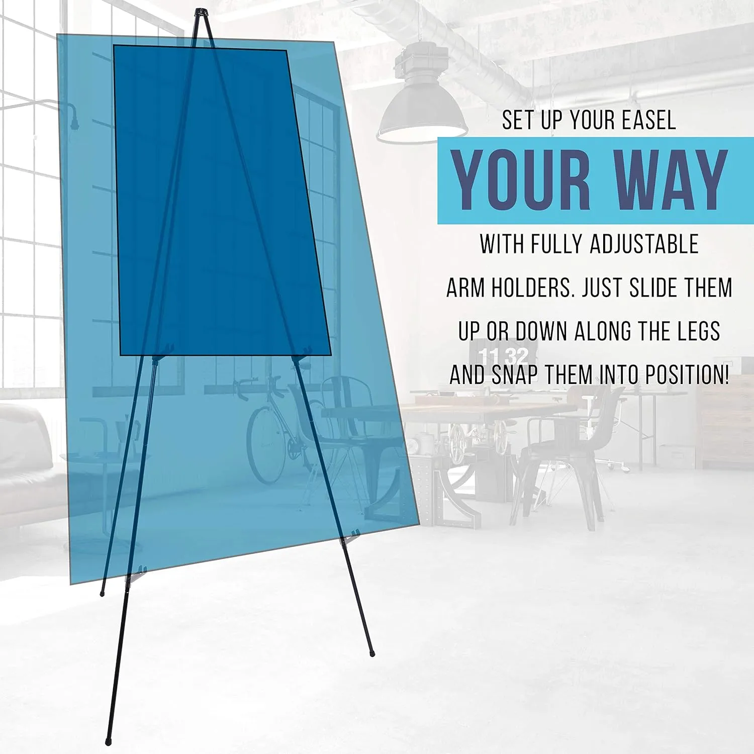 U.S. Art Supply 63" High Metal Folding Display Easel - Adjustable Height, Instantly Collapses, Holds 5 lbs - Portable Art Easel Stand - for Sign, Poster, Canvas, Painting, Picture Display