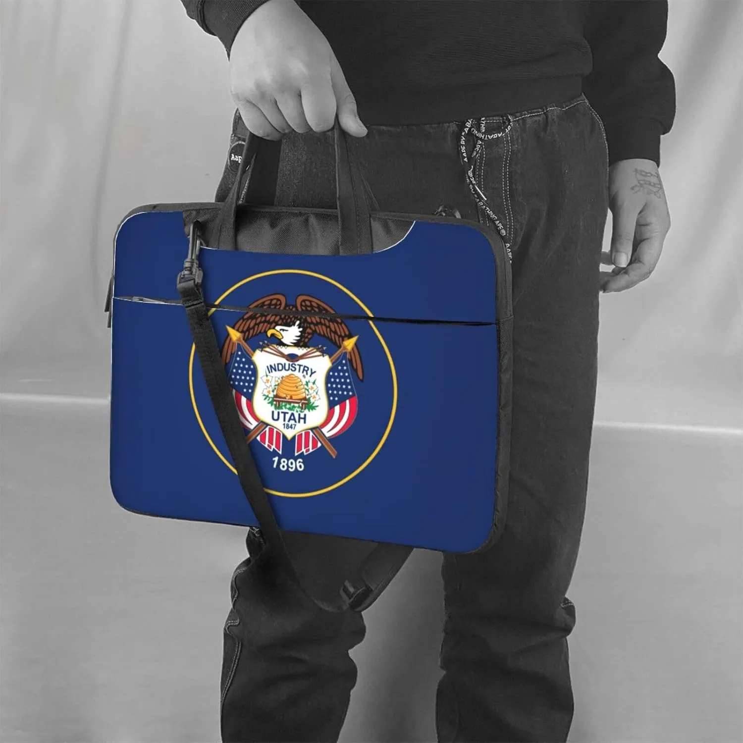 Utah Flag Print Laptop Adjustable Shoulder Strap With Handle Accessory Pocket For Men Women