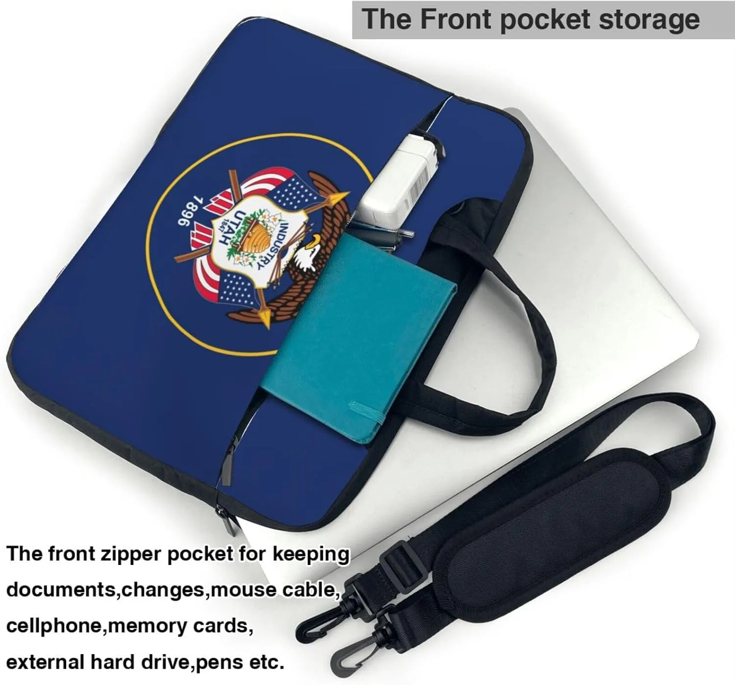 Utah Flag Print Laptop Adjustable Shoulder Strap With Handle Accessory Pocket For Men Women
