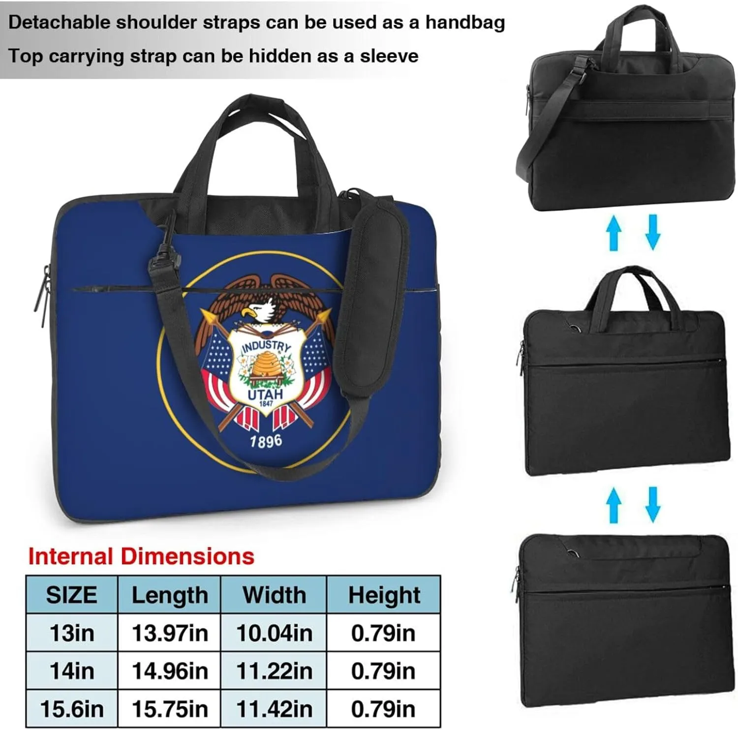 Utah Flag Print Laptop Adjustable Shoulder Strap With Handle Accessory Pocket For Men Women