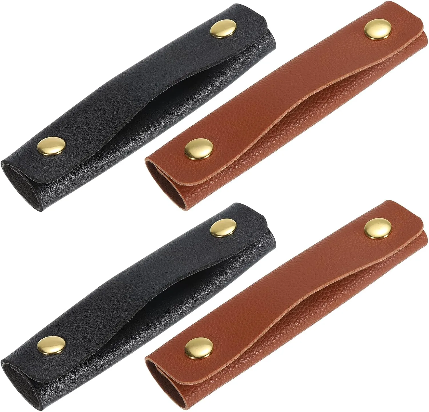 uxcell 4Pcs Handbag Handle Wrap Covers, PU Leather Luggage Grip Protector for Suitcases, Shopping Bag (13x10cm, Dark Brown, Black)