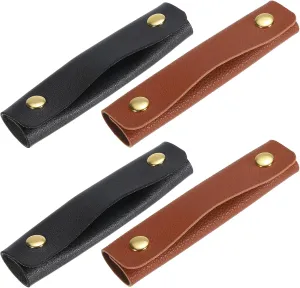 uxcell 4Pcs Handbag Handle Wrap Covers, PU Leather Luggage Grip Protector for Suitcases, Shopping Bag (13x10cm, Dark Brown, Black)