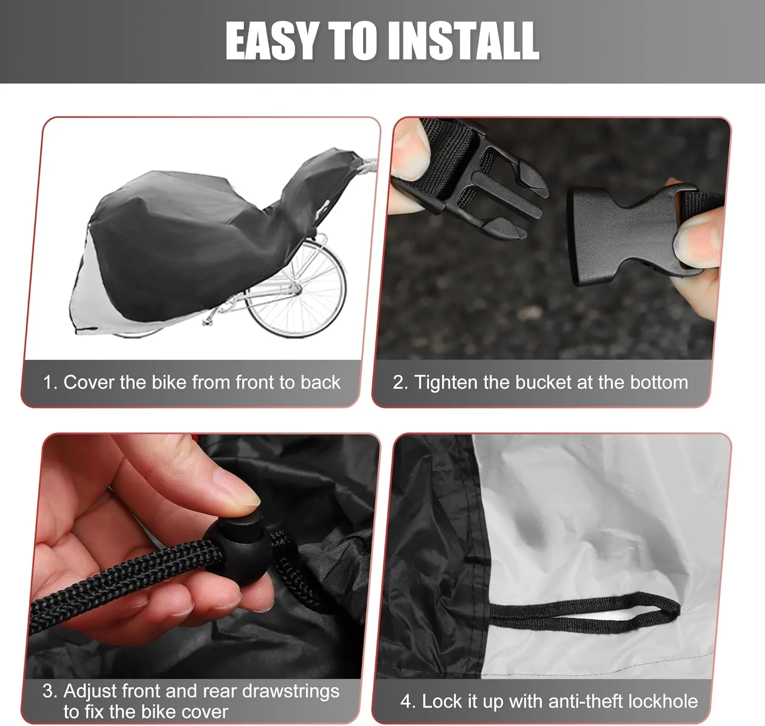 uxcell Bike Cover Outdoor Waterproof Bicycle Cover Sun Dust Wind Proof Bike Rain Covers for Mountain Road Electric City Bike