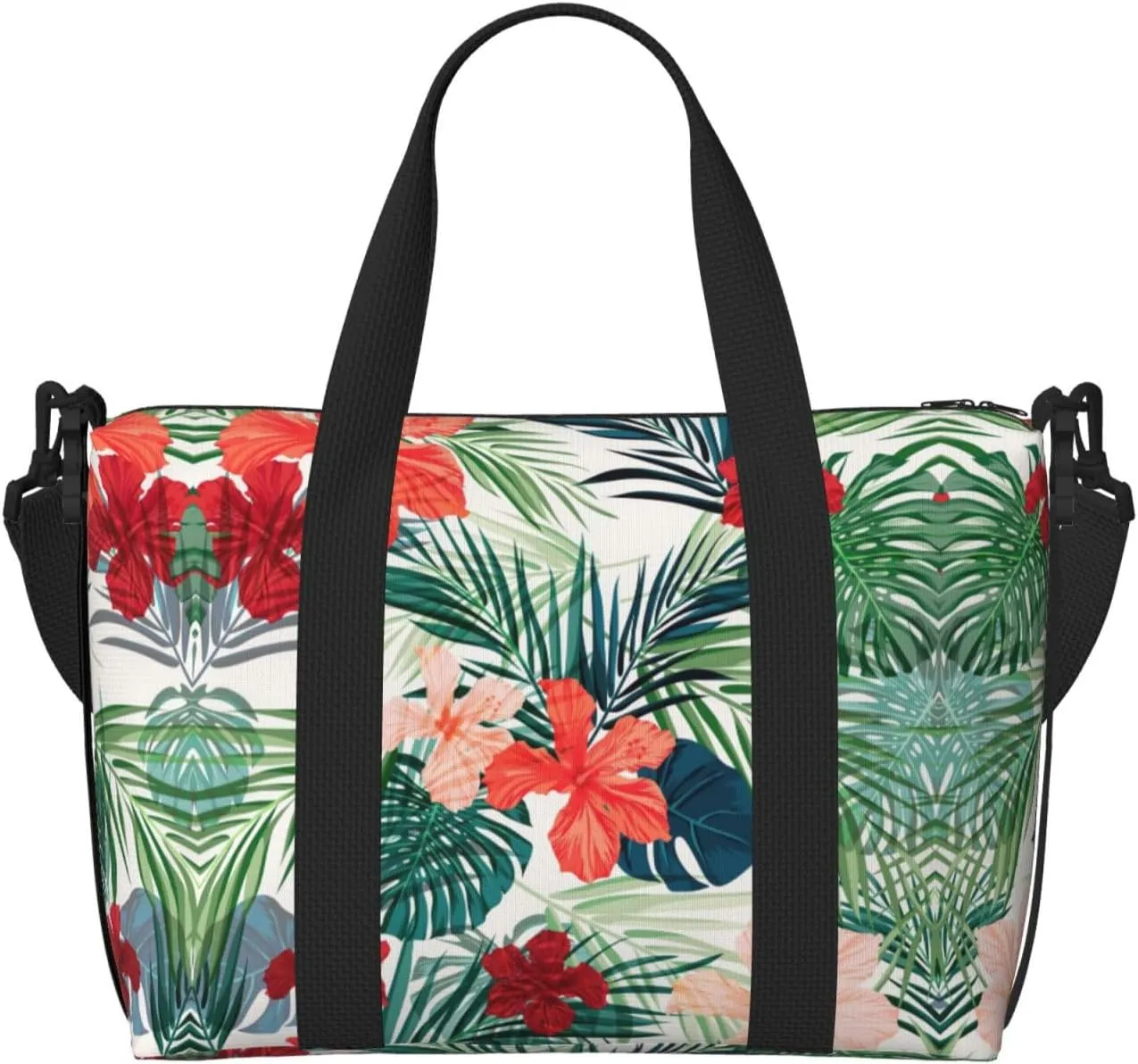 Vegetation Leaves With Hibiscus Flowers Print Versatile Travel Gym Carry Bag,Ideal For Business,Sports,Weekend Stays