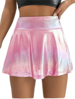 Verdusa Women's Ombre Metallic A Line Skirt High Waist Workout Skorts with Pocket