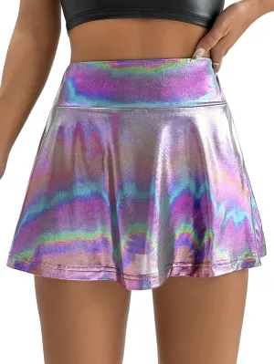 Verdusa Women's Ombre Metallic A Line Skirt High Waist Workout Skorts with Pocket