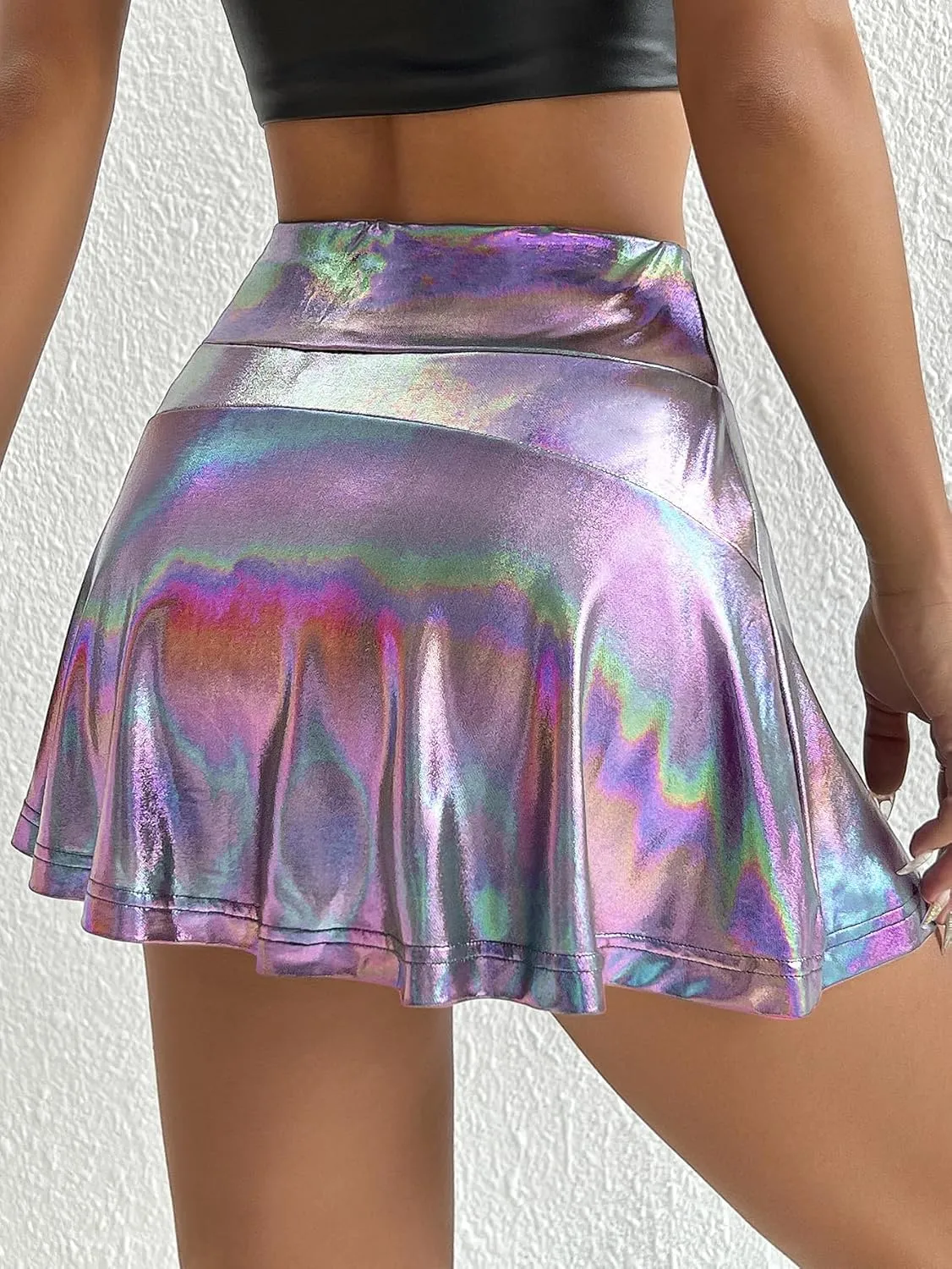 Verdusa Women's Ombre Metallic A Line Skirt High Waist Workout Skorts with Pocket