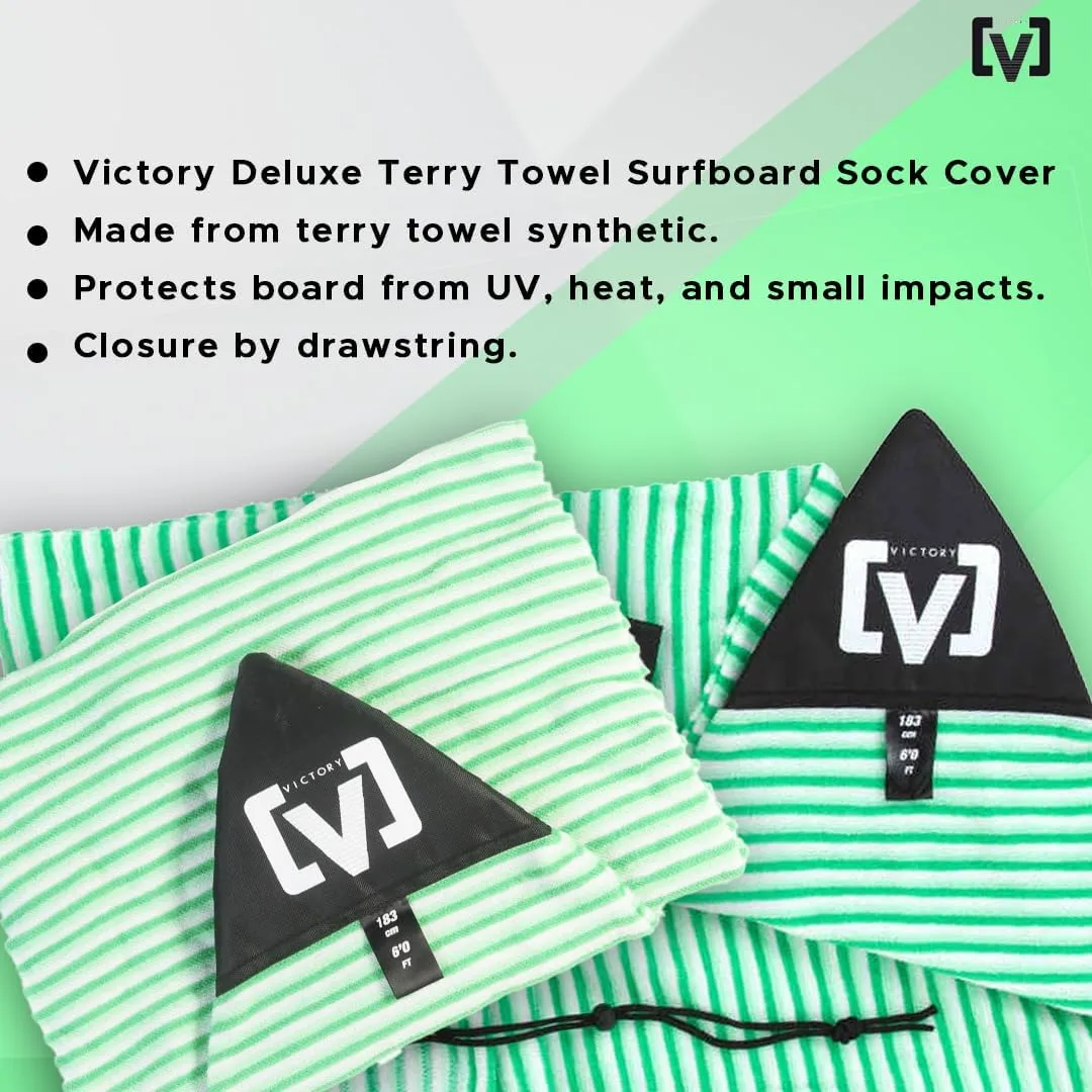 VICTORY DELUXE TERRY SURFBOARD Sock Cover, Shortboard, Longboard Board Sock Cover - Lightweight Stretch Surfboard Bag, Protective Poly Nose – Breathable Terry Towel Stretch Sleeve/Case
