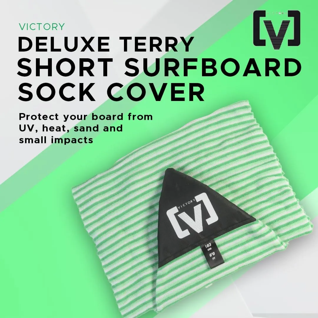 VICTORY DELUXE TERRY SURFBOARD Sock Cover, Shortboard, Longboard Board Sock Cover - Lightweight Stretch Surfboard Bag, Protective Poly Nose – Breathable Terry Towel Stretch Sleeve/Case