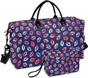 VIGTRO Travel Duffel Bag Weekender Overnight Bag with Toiletry Bag Abstract Tie Dye Watercolor Printed, Carry On Luggage Bag Lips for Hospital Gym Travel Business, 2 Pcs Set