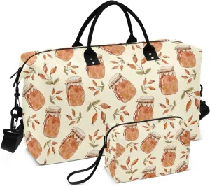 VIGTRO Travel Duffel Bag Weekender Overnight Bag with Toiletry Bag Autumn Glass Jar Printed, Carry On Luggage Bag for Hospital Gym Travel Business, 2 Pcs Set