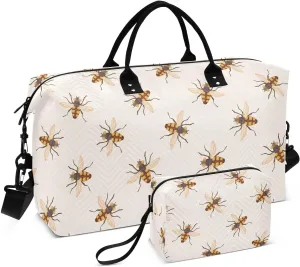VIGTRO Travel Duffel Bag Weekender Overnight Bag with Toiletry Bag Bug Mosquito Cartoon Printed, Carry On Luggage Bag for Hospital Gym Travel Business, 2 Pcs Set