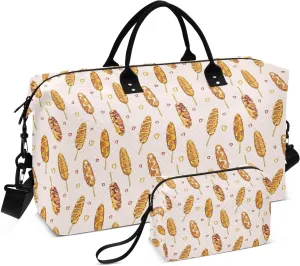 VIGTRO Travel Duffel Bag Weekender Overnight Bag with Toiletry Bag Corndogs Seamless Pattern Printed, Carry On Luggage Bag for Hospital Gym Travel Business, 2 Pcs Set