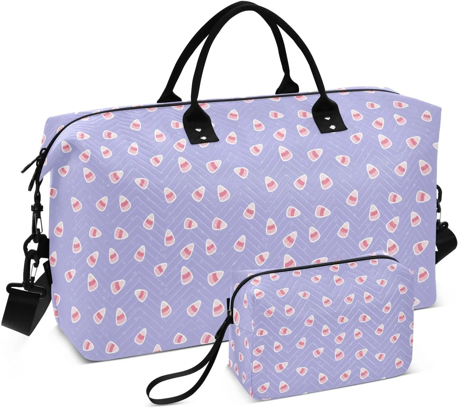 VIGTRO Travel Duffel Bag Weekender Overnight Bag with Toiletry Bag Cute Candy Corn Halloween Printed, Carry On Luggage Bag for Hospital Gym Travel Business, 2 Pcs Set