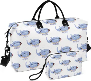 VIGTRO Travel Duffel Bag Weekender Overnight Bag with Toiletry Bag Cute Rhinoceros Beetle Cartoon Printed, Carry On Luggage Bag for Hospital Gym Travel Business, 2 Pcs Set