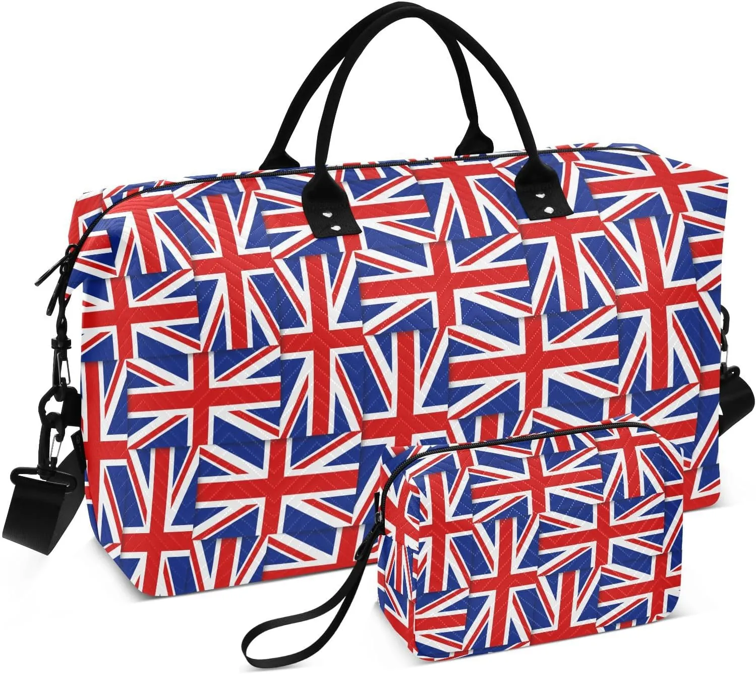 VIGTRO Travel Duffel Bag Weekender Overnight Bag with Toiletry Bag National Flags Of The United Kingdom Printed, Carry On Luggage Bag for Hospital Gym Travel Business, 2 Pcs Set