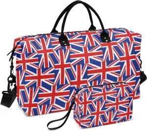 VIGTRO Travel Duffel Bag Weekender Overnight Bag with Toiletry Bag National Flags Of The United Kingdom Printed, Carry On Luggage Bag for Hospital Gym Travel Business, 2 Pcs Set