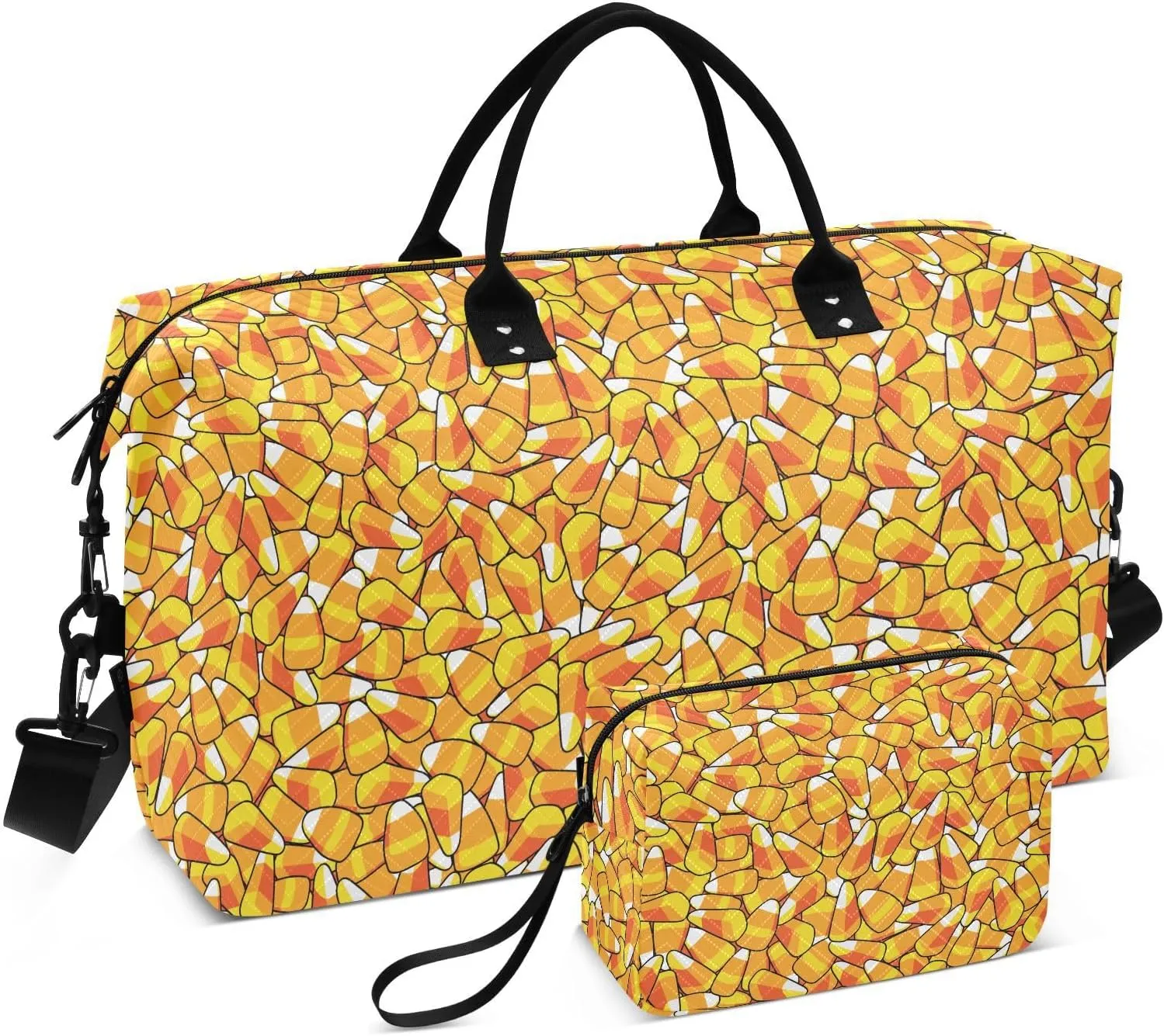 VIGTRO Travel Duffel Bag Weekender Overnight Bag with Toiletry Bag Pile Of Candy Corn Printed, Carry On Luggage Bag for Hospital Gym Travel Business, 2 Pcs Set