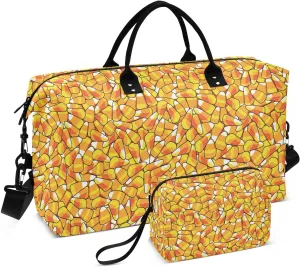 VIGTRO Travel Duffel Bag Weekender Overnight Bag with Toiletry Bag Pile Of Candy Corn Printed, Carry On Luggage Bag for Hospital Gym Travel Business, 2 Pcs Set