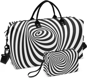 VIGTRO Travel Duffel Bag Weekender Overnight Bag with Toiletry Bag Psychedelic Optical Illusion Printed, Carry On Luggage Bag Funny Abstract for Hospital Gym Travel Business, 2 Pcs Set