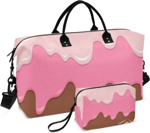 VIGTRO Travel Duffel Bag Weekender Overnight Bag with Toiletry Bag Streaks Of Melted Ice Cream Printed, Carry On Luggage Bag for Hospital Gym Travel Business, 2 Pcs Set