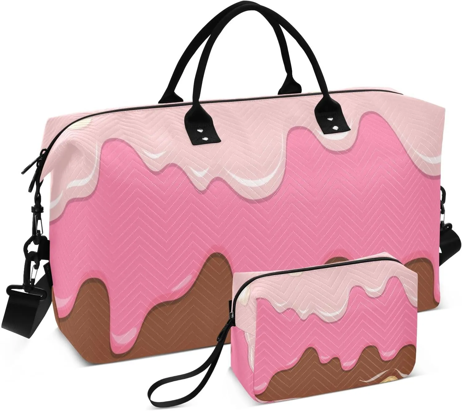 VIGTRO Travel Duffel Bag Weekender Overnight Bag with Toiletry Bag Streaks Of Melted Ice Cream Printed, Carry On Luggage Bag for Hospital Gym Travel Business, 2 Pcs Set