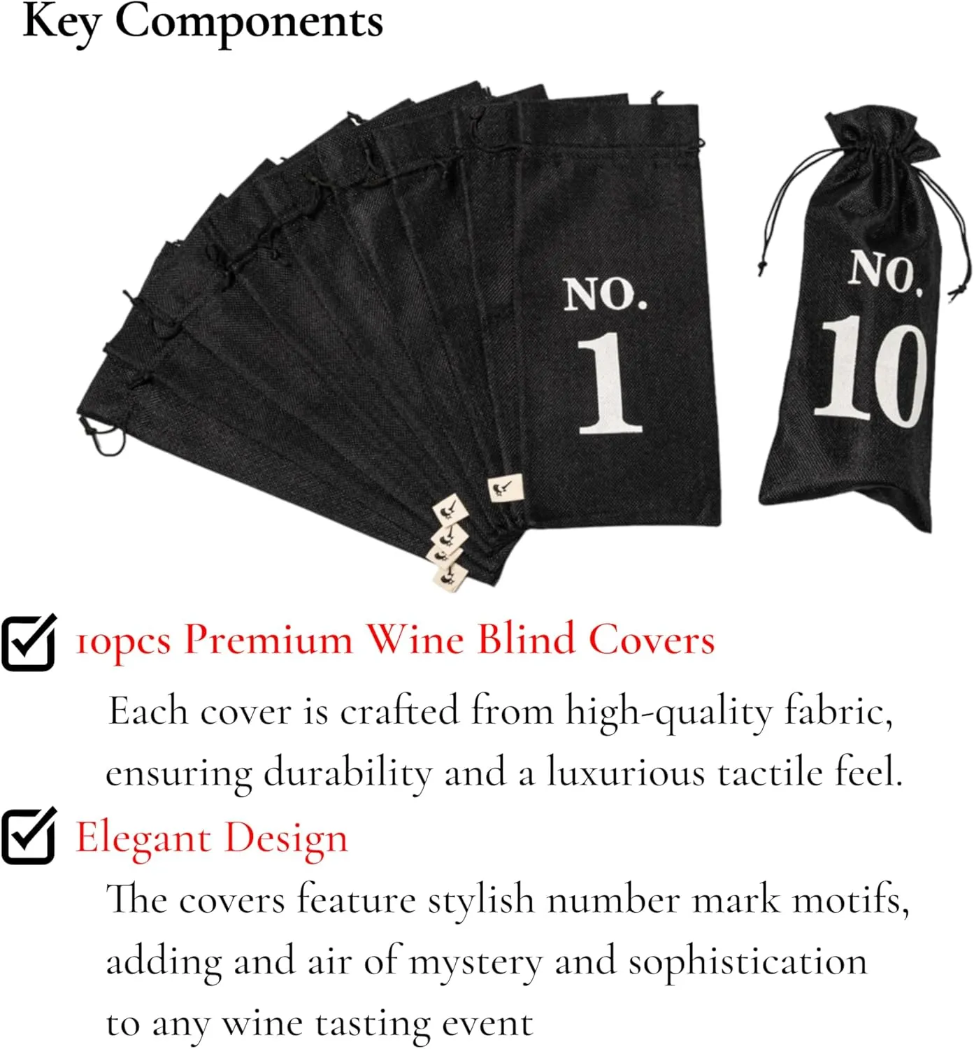 VINOPIE Burgundy Blind Tasting Wine Bags Cover Pouch Kit Tasting Sleeve With Numbering 1to10 Mark Printed On It (10pcs) Hessian Cloth Glass Bottle Gift Bags for Christmas Wedding Party Decoration