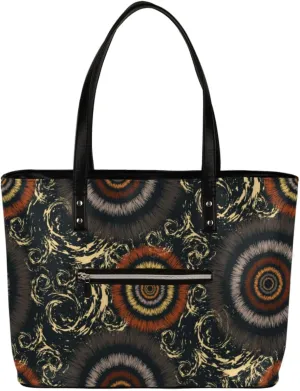 Vintage Impressionism Circles Tote Bag Women Shoulder Handbags PU Leather Everyday Bag with External Pocket Large Capacity Aesthetic Corduroy Tote Bag for Travel Work Party