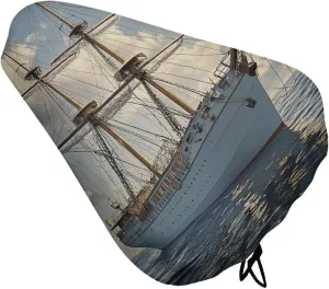Vintage Nautical White Ship Bike Seat Cover Water-Repellent Exercise Bike Seat Cushion Bicycle Saddle Cover with Drawstring Rain Snow Dust Covers for City Mountain Road Biking