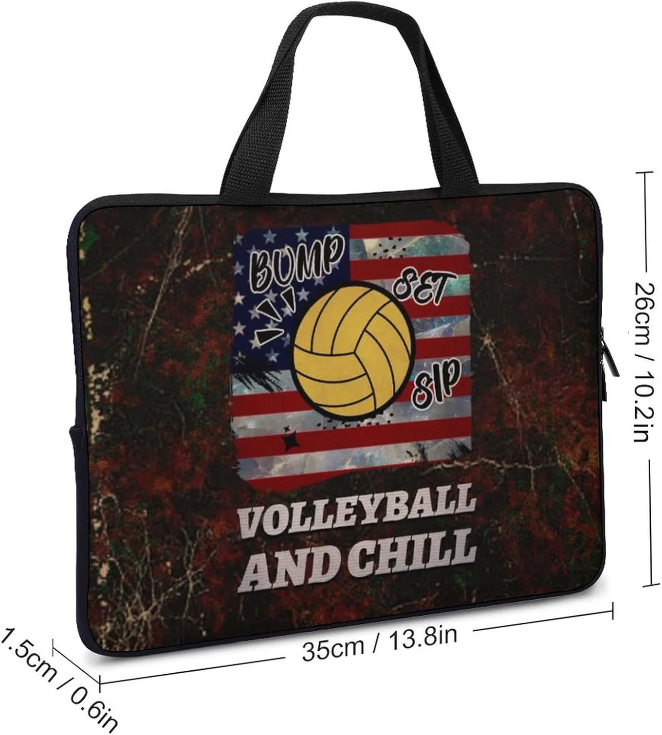 Vintage Textured American Flag Volleyball Laptop Bag Laptop Case Computer Messenger Bag with Adjustable Shoulder Strap