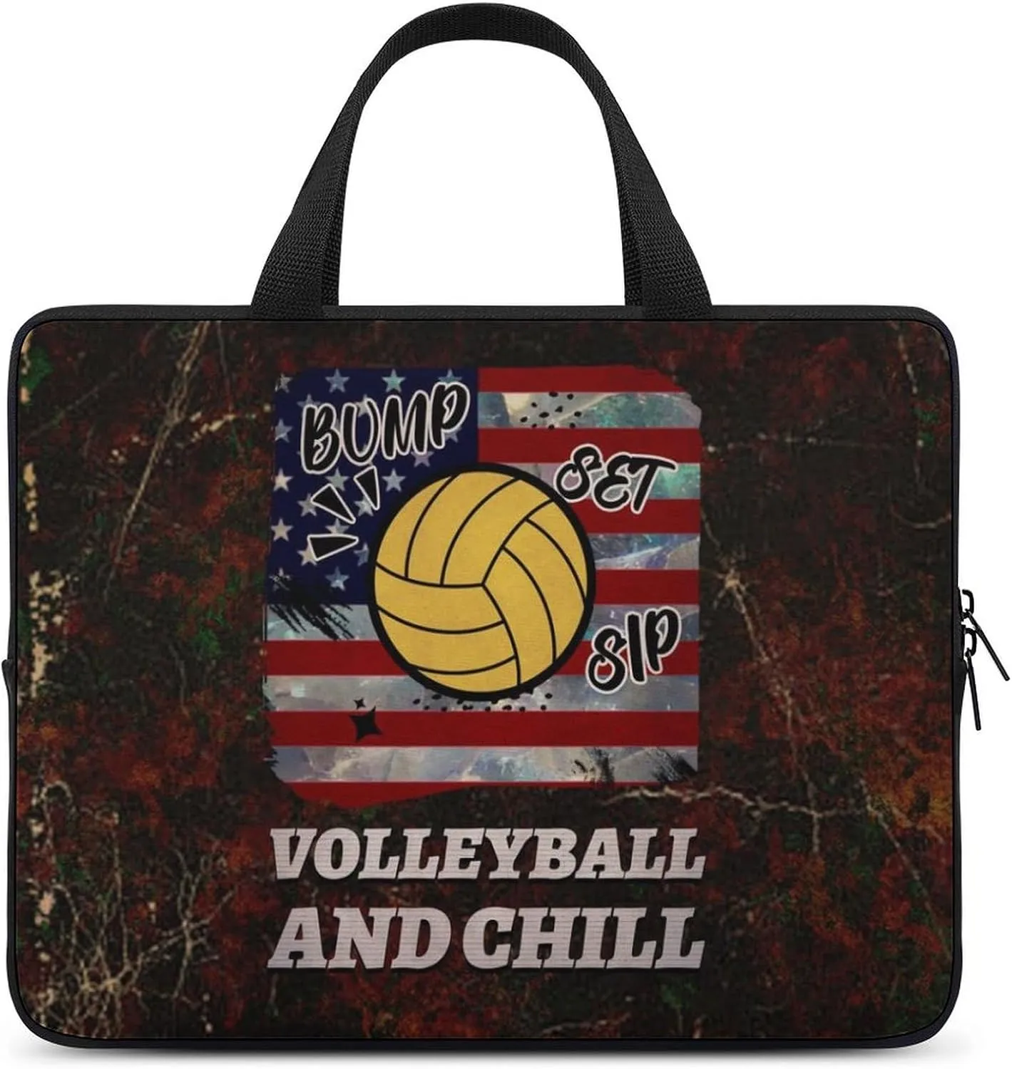 Vintage Textured American Flag Volleyball Laptop Bag Laptop Case Computer Messenger Bag with Adjustable Shoulder Strap