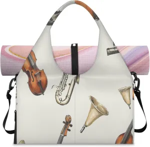 Violin cello saxophone Women's Yoga Gym Bag - Adjustable shoulder strap with shoe compartment, large gym bag with multiple pockets for yoga mat, gym equipment and travel accessories