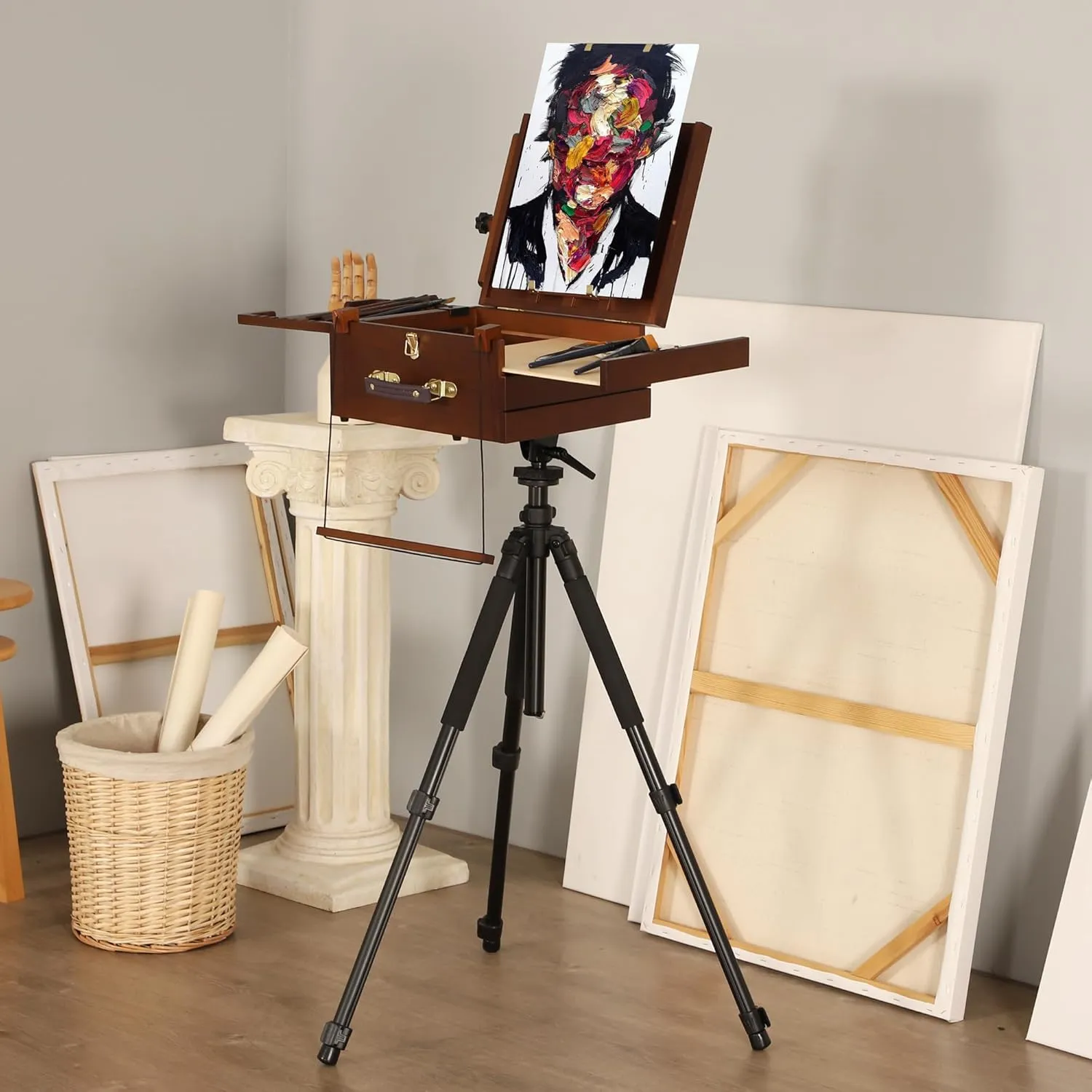 VISWIN Portable Plein Air Easel, Pochade Box with Aluminum Tripod & 2 Nylon Carry Bags, French Tabletop & Floor Easel Stand for Painting, Displaying Outdoor, Travel Easel for Artist, Adult, Beginner