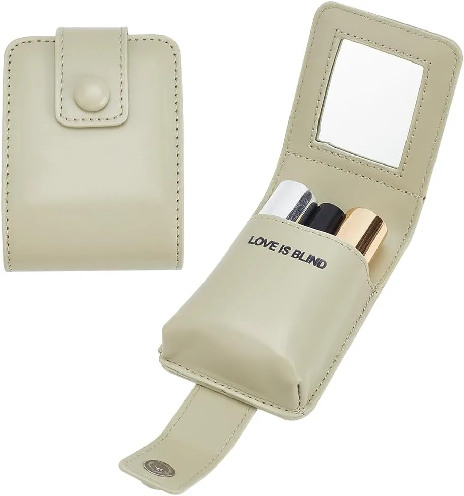 WADORN PU Leather Lipstick Pouch Holder with Mirror, Portable Mini Cosmetic Makeup Bag for Travel, Party, Mother's Day Gift, Green