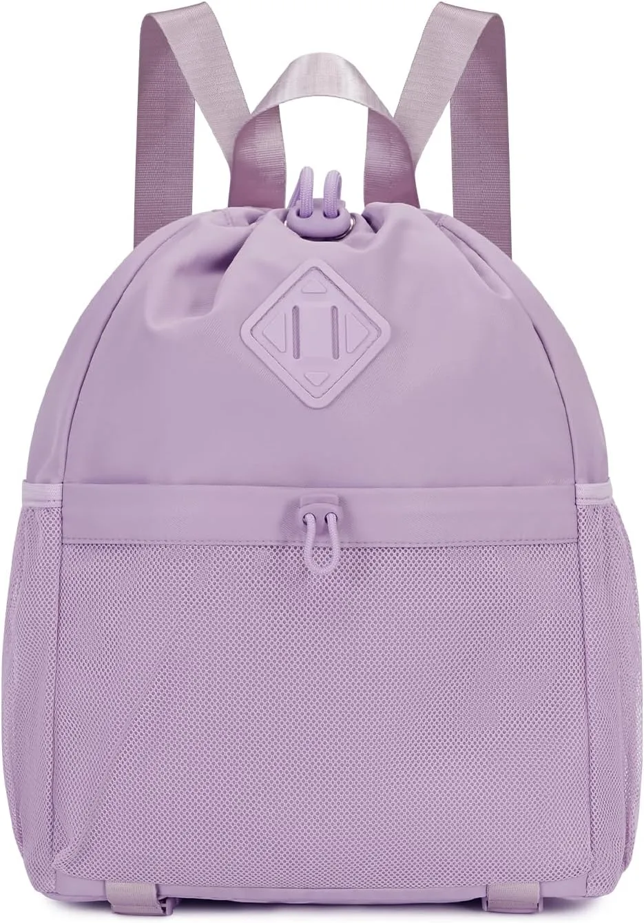 WANDF Drawstring Backpack Sports Gym Bag with Yoga Mat Strap, Water-Resistant String Backpack Cinch Bag with Mesh Pocket for Women Men (Purple, Patent Pending)