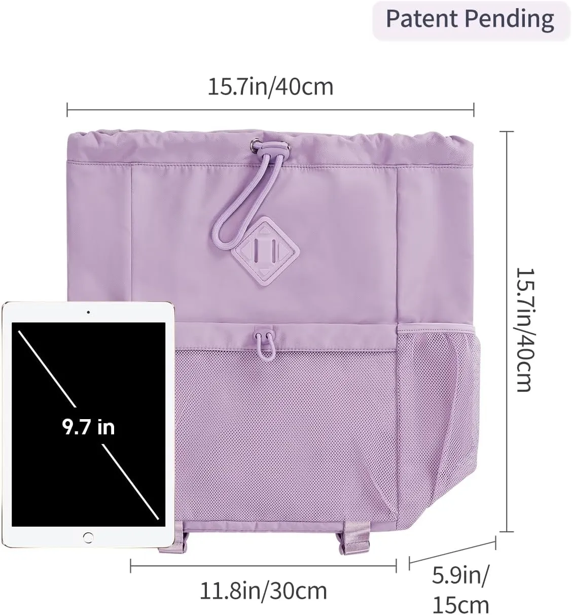 WANDF Drawstring Backpack Sports Gym Bag with Yoga Mat Strap, Water-Resistant String Backpack Cinch Bag with Mesh Pocket for Women Men (Purple, Patent Pending)