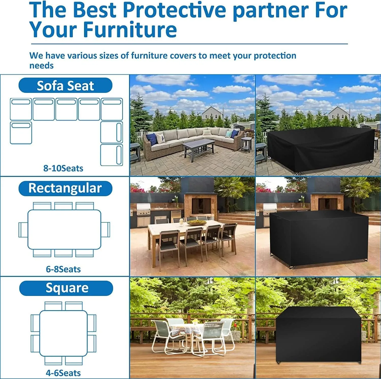 Wanocean Patio Furniture Covers Waterproof, Outdoor Furniture Cover with Storage Bag, Outdoor Table and Chair Cover for Rain, UV, Snow and Dust（110" L x 83" W x 28" H）