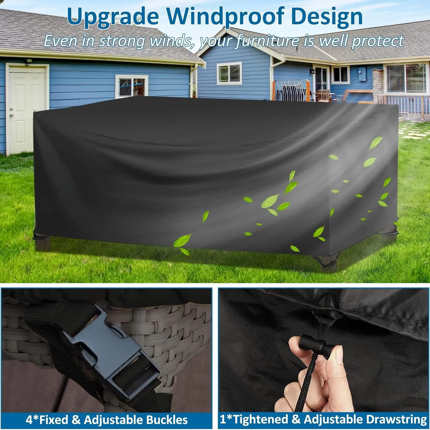 Wanocean Patio Furniture Covers Waterproof, Outdoor Furniture Cover with Storage Bag, Outdoor Table and Chair Cover for Rain, UV, Snow and Dust（110" L x 83" W x 28" H）