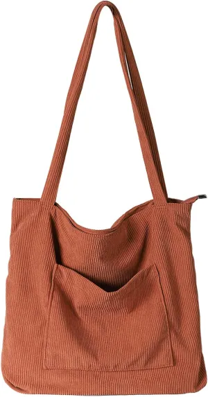 WantGor Women Corduroy Tote Bag, Large Shoulder Hobo Bags Casual Handbags Big Capacity Shopping Work Bag