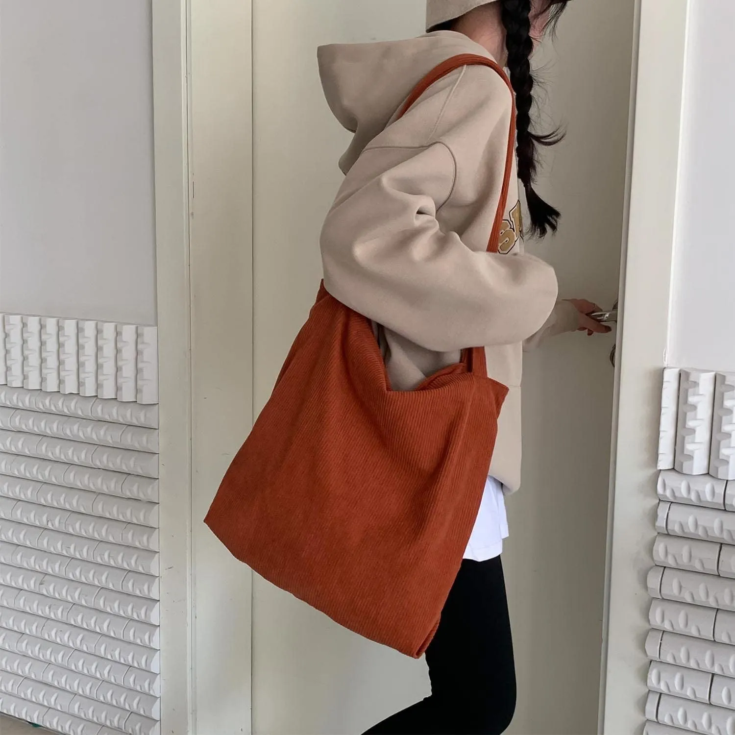 WantGor Women Corduroy Tote Bag, Large Shoulder Hobo Bags Casual Handbags Big Capacity Shopping Work Bag
