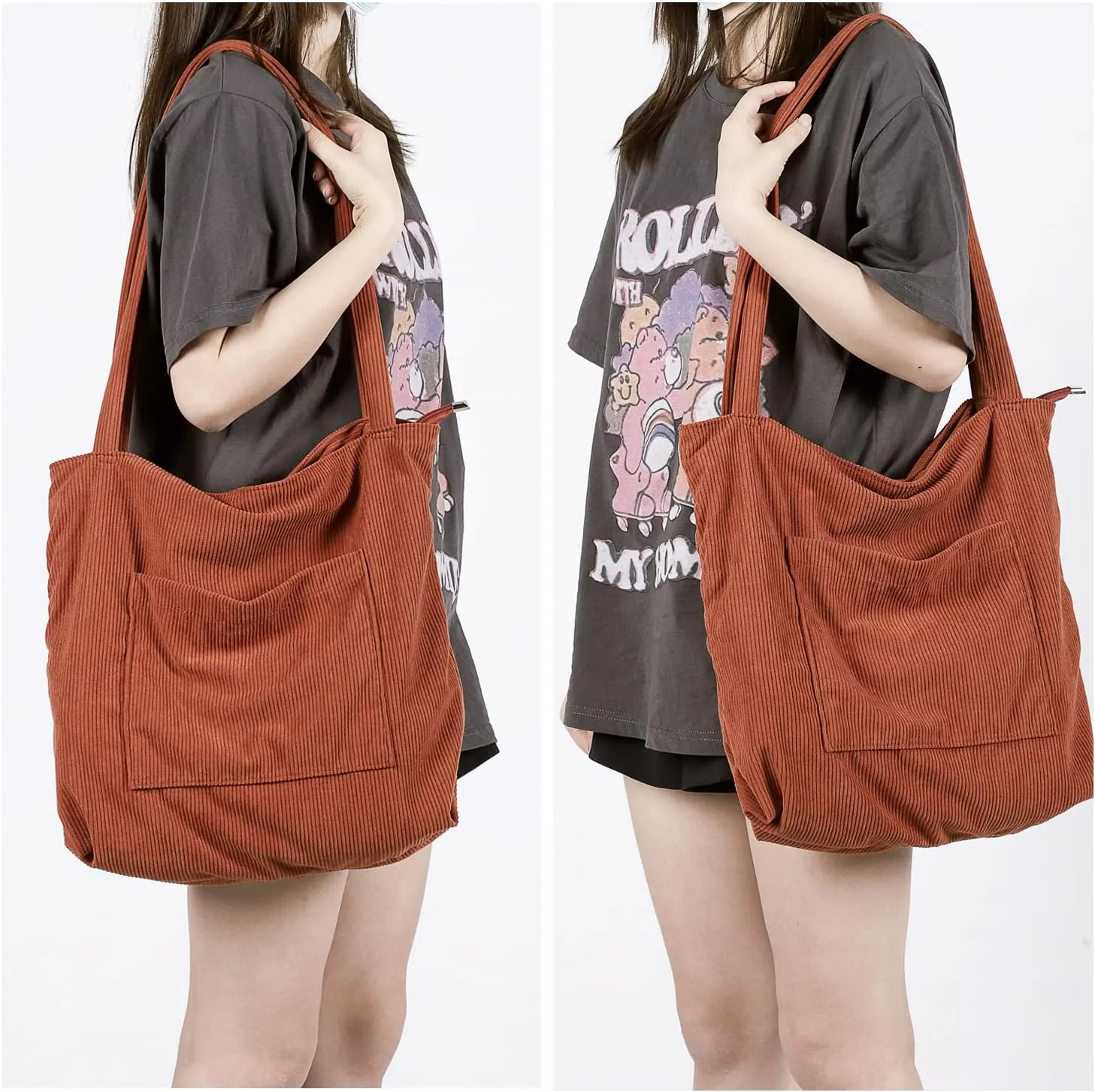 WantGor Women Corduroy Tote Bag, Large Shoulder Hobo Bags Casual Handbags Big Capacity Shopping Work Bag