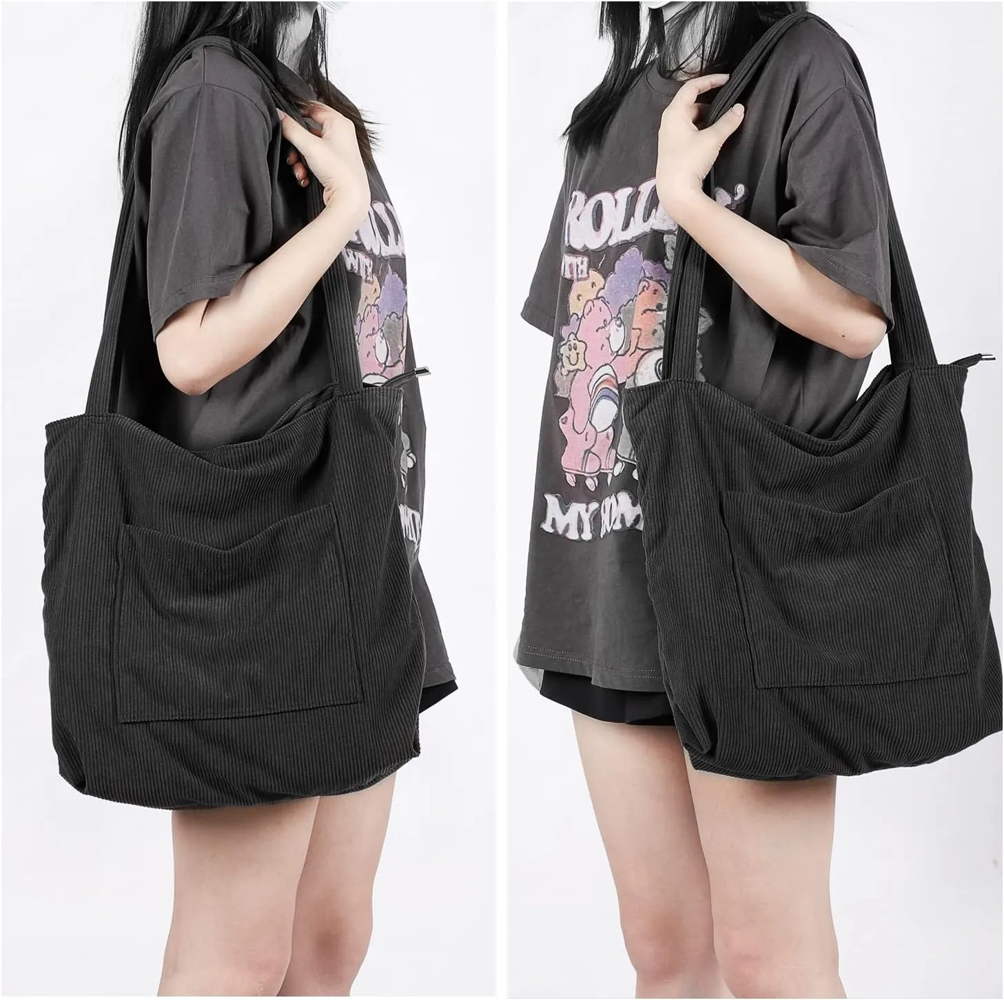 WantGor Women Corduroy Tote Bag, Large Shoulder Hobo Bags Casual Handbags Big Capacity Shopping Work Bag