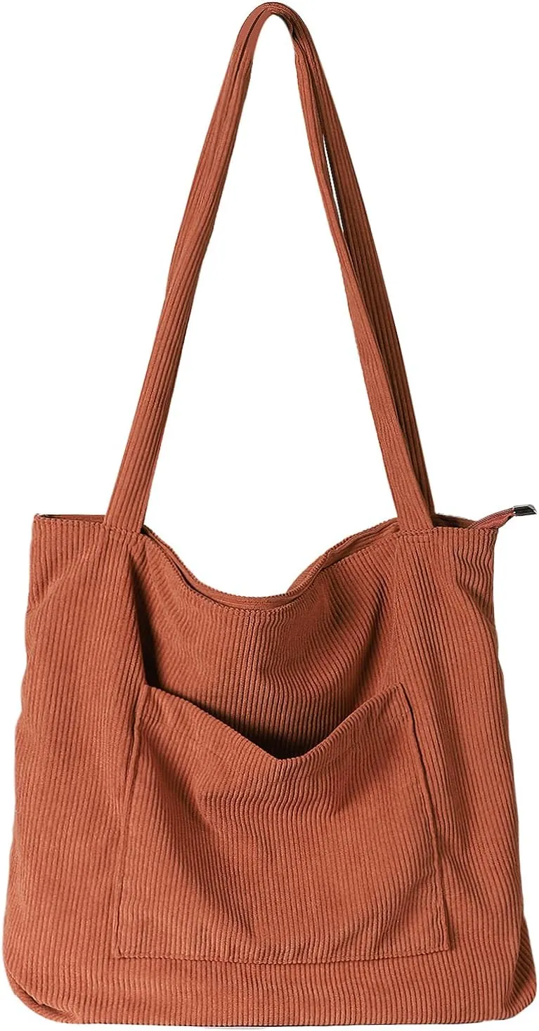WantGor Women Corduroy Tote Bag, Large Shoulder Hobo Bags Casual Handbags Big Capacity Shopping Work Bag