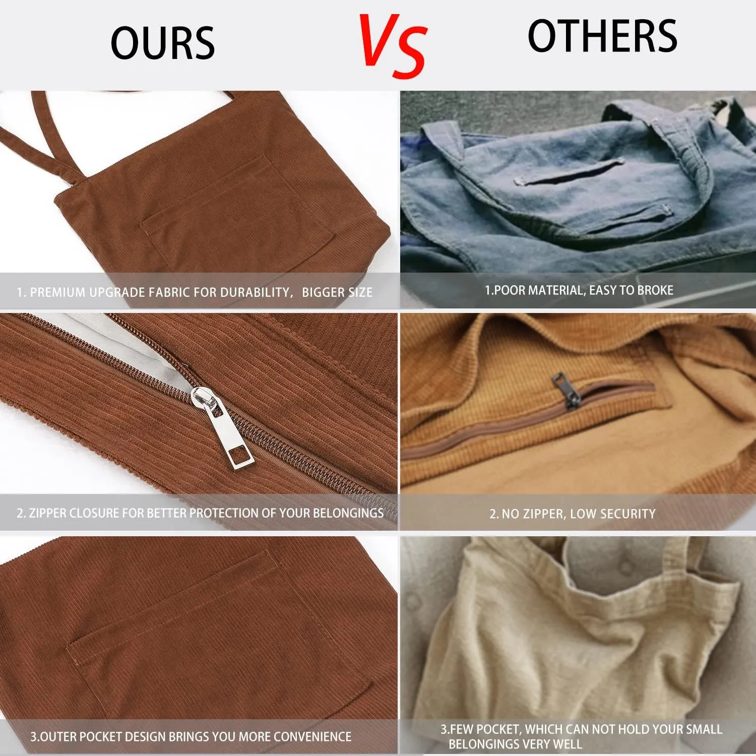 WantGor Women Corduroy Tote Bag, Large Shoulder Hobo Bags Casual Handbags Big Capacity Shopping Work Bag