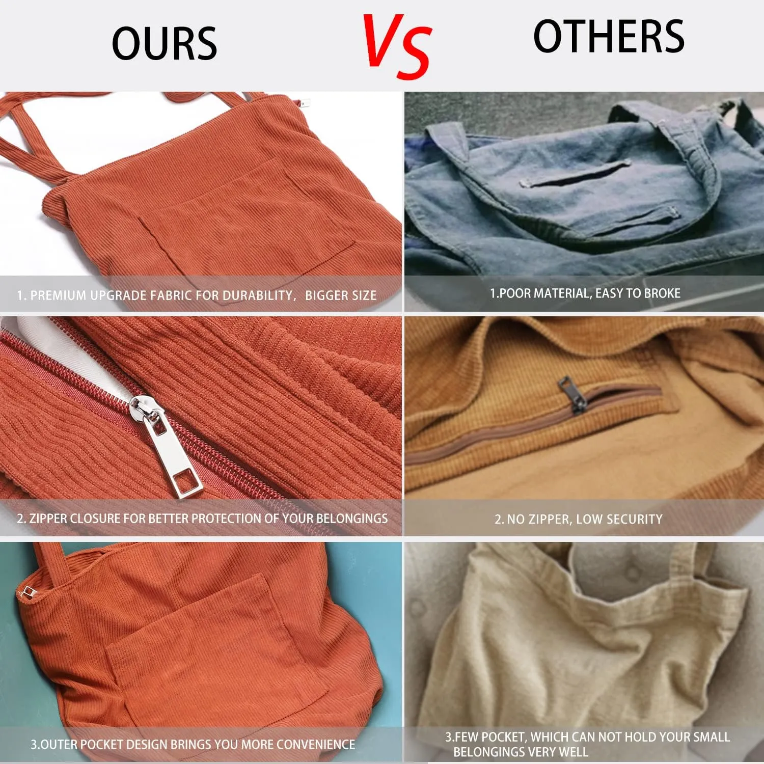 WantGor Women Corduroy Tote Bag, Large Shoulder Hobo Bags Casual Handbags Big Capacity Shopping Work Bag