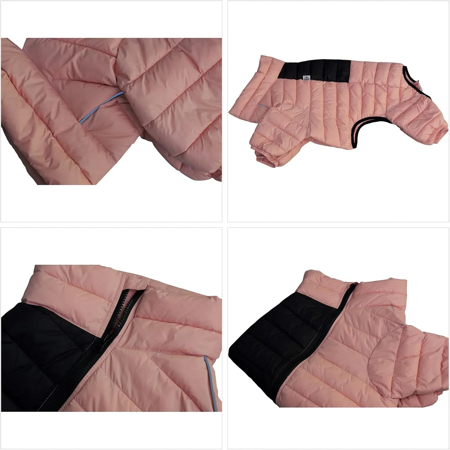 Warm Dog Coat, 4 Legs Covered Waterproof Windproof Reflective Vest, Zippered Adjustable Outdoor Snow Jacket for Small Medium Large Dogs, Lotus Pink XL