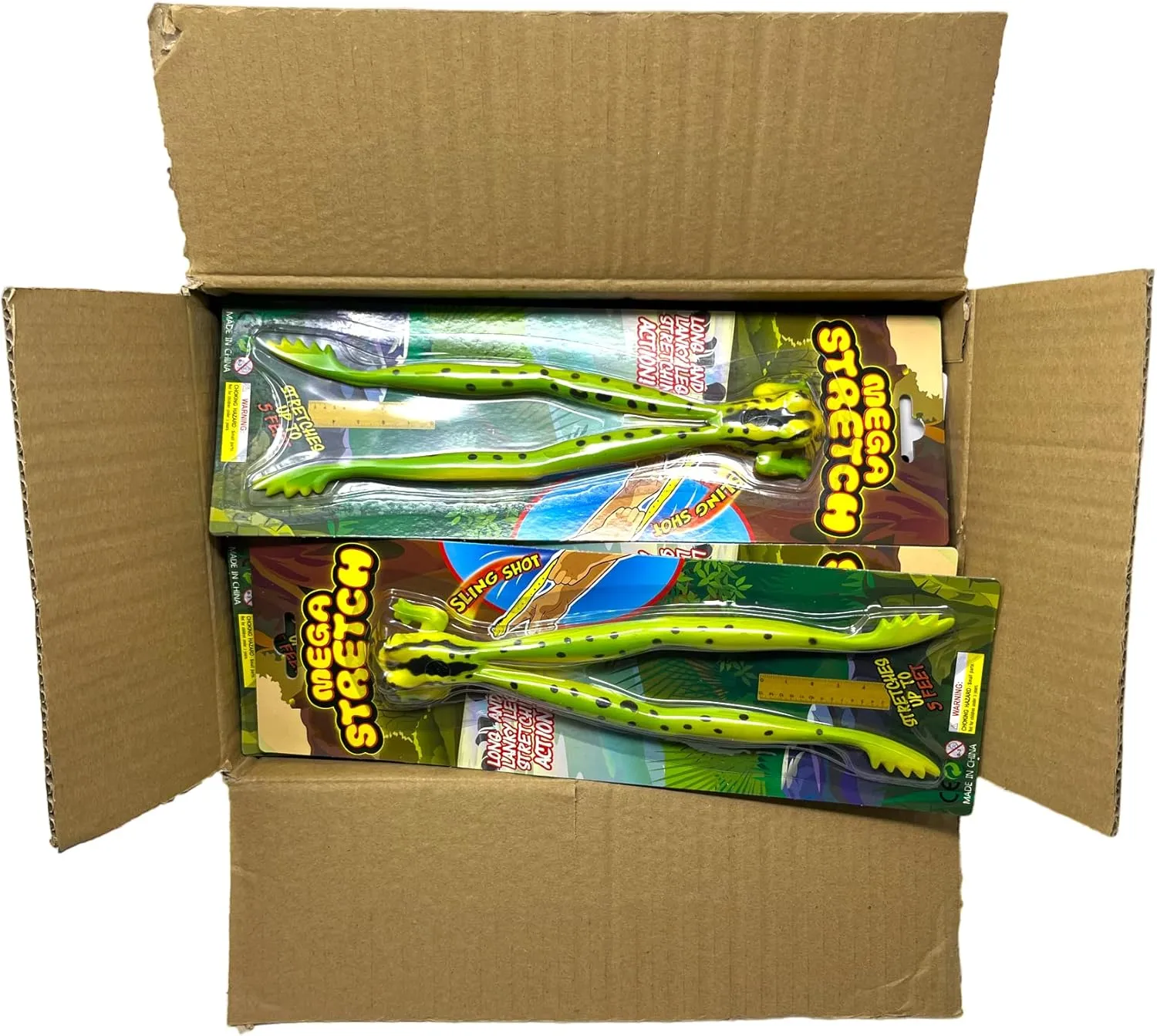 WARM FUZZY Toys Full Case (24) Mega Stretch Frog Toy| Stretches to 5 Feet | 2 Assorted Styles of Realistic Frog Toys Great for Party Favor, Prize Box, PTA Carnival or School Fundraisers