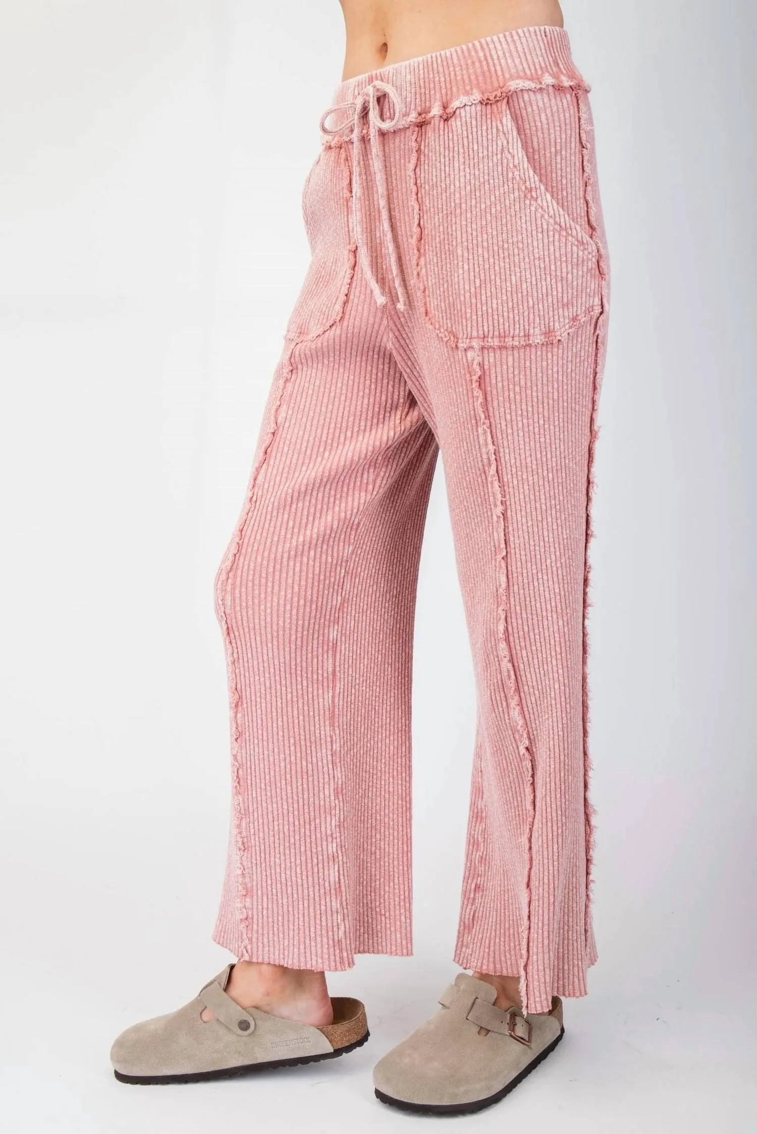 Washed Novelty Rib Knit Sweatpants In Mauve