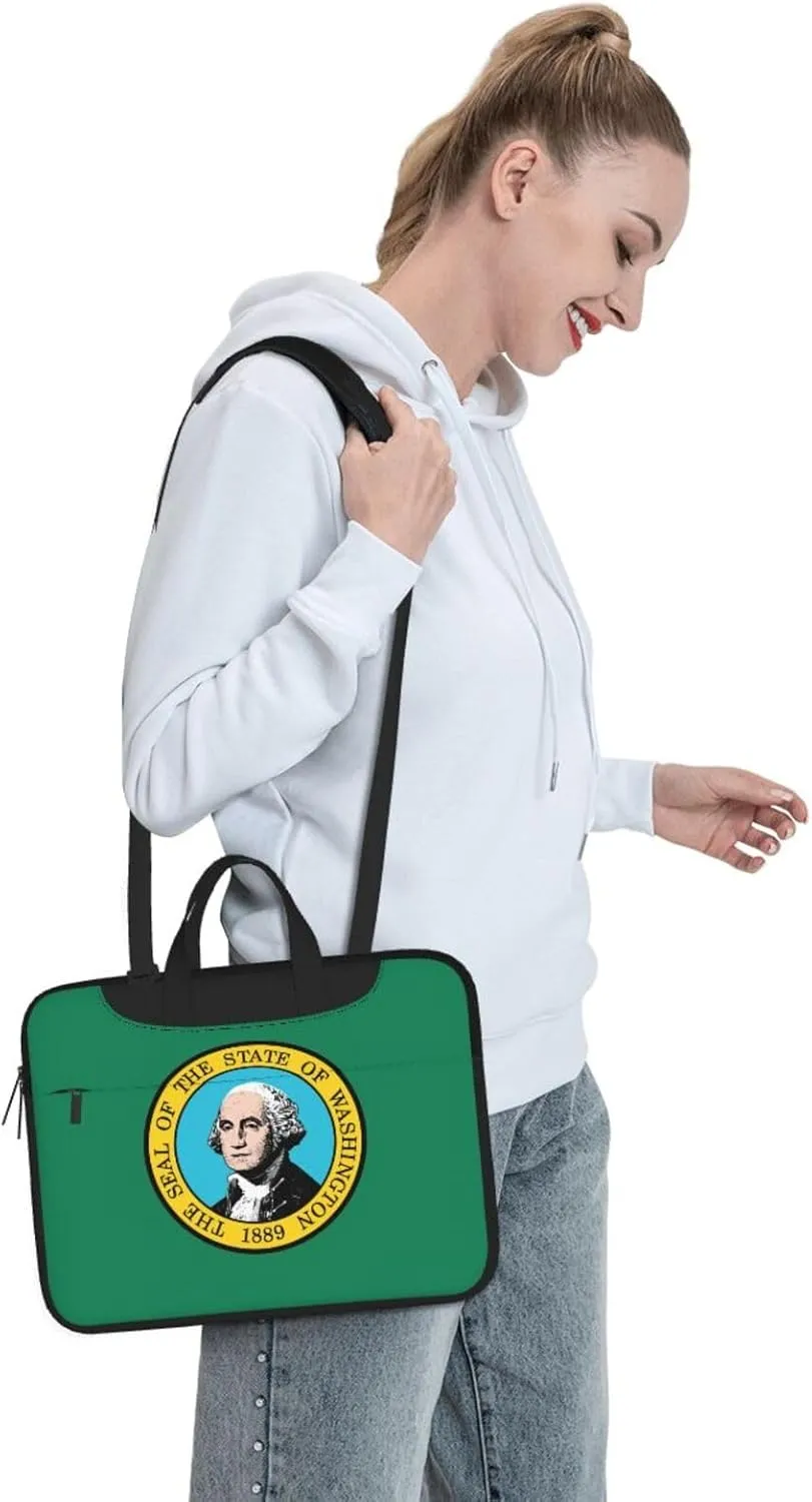 Washington Flag Print Laptop Adjustable Shoulder Strap With Handle Accessory Pocket For Men Women